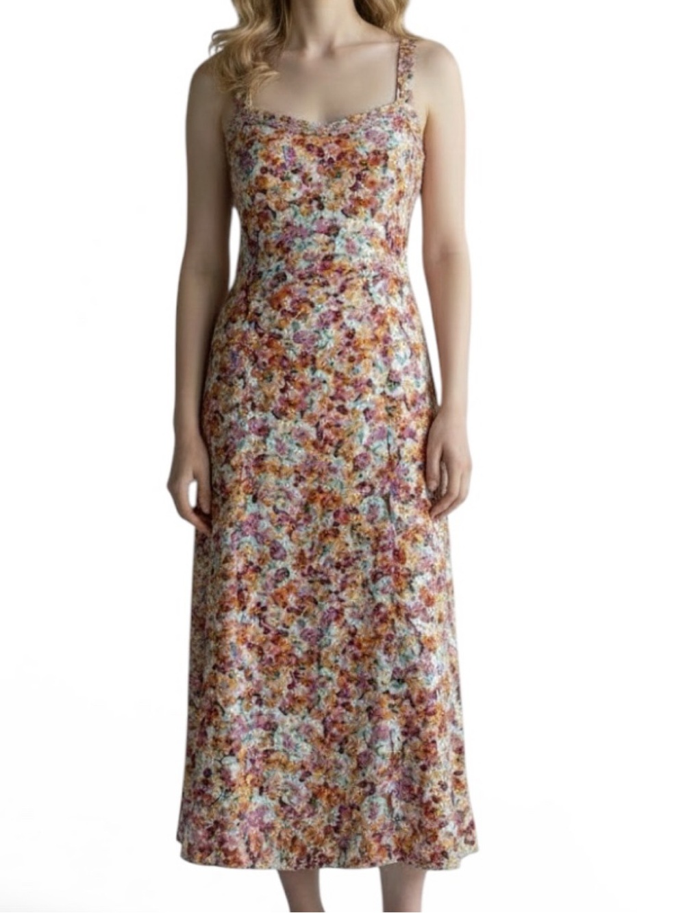 FAITHFULL THE BRAND NOEMIE MIDI DRESS IN TURNESOL FLORAL PRINT RUFFLE STRAP US 4 - Picture 3 of 14